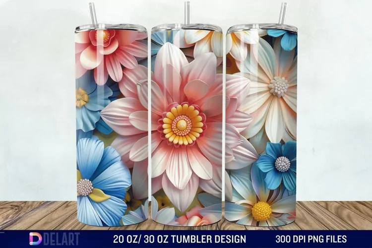 3D Vintage Flower Tumbler Wrap