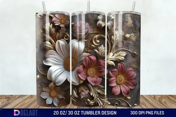 3D Vintage Flower Tumbler Wrap