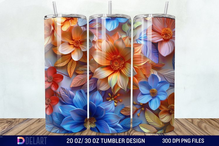 3D Vintage Flower Tumbler Wrap example image 1