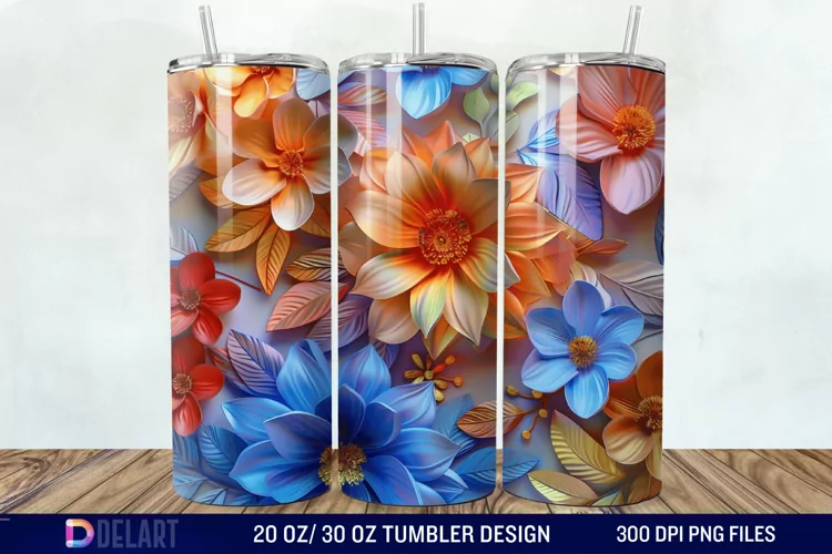 3D Vintage Flower Tumbler Wrap