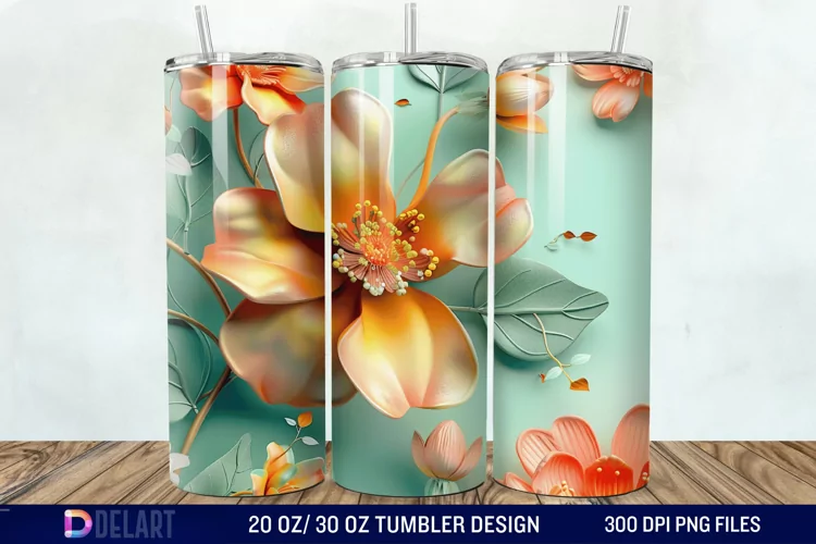 3D Vintage Flower Tumbler Wrap