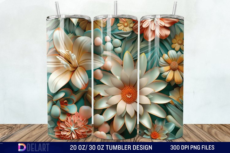3D Vintage Flower Tumbler Wrap example image 1