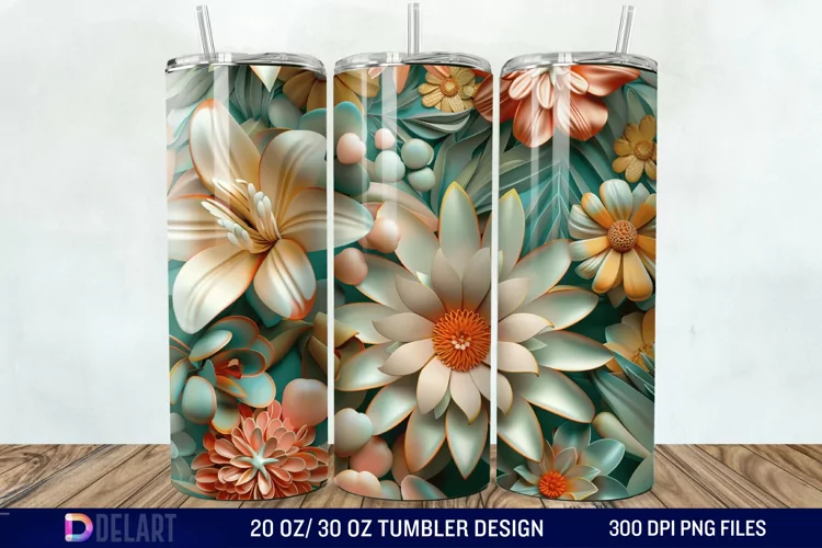 3D Vintage Flower Tumbler Wrap