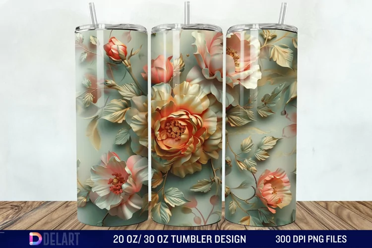 3D Vintage Flower Tumbler Wrap