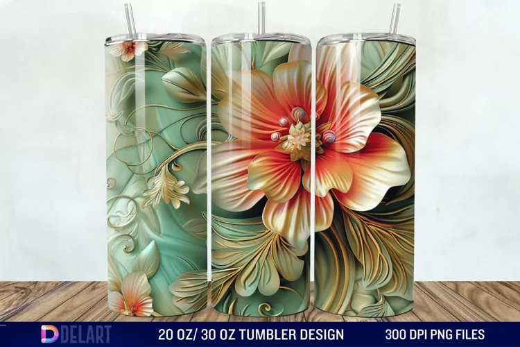 3D Vintage Flower Tumbler Wrap