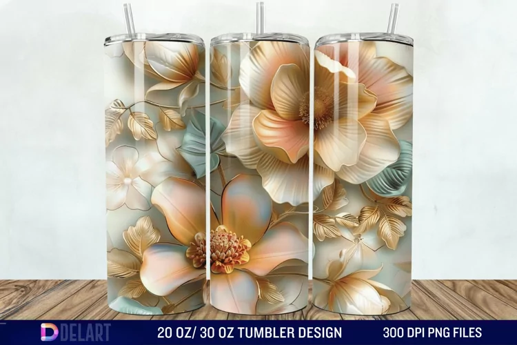 3D Vintage Flower Tumbler Wrap