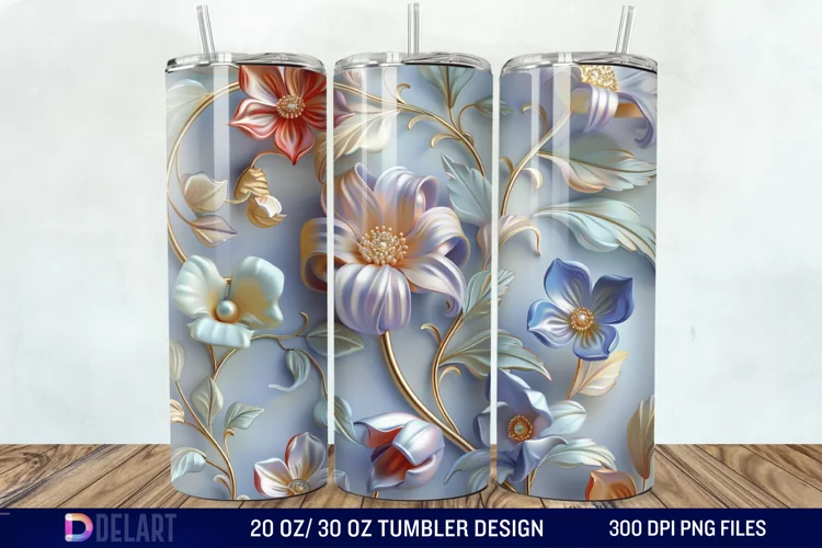 3D Vintage Flower Tumbler Wrap