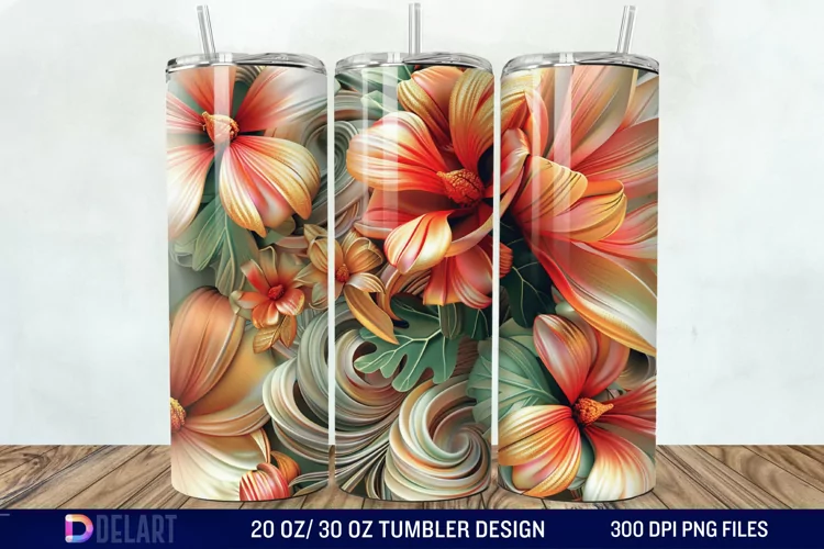3D Vintage Flower Tumbler Wrap