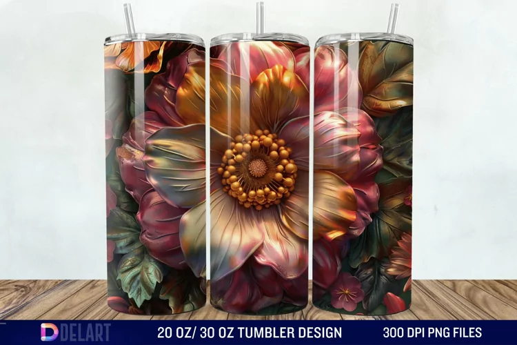 3D Vintage Flower Tumbler Wrap
