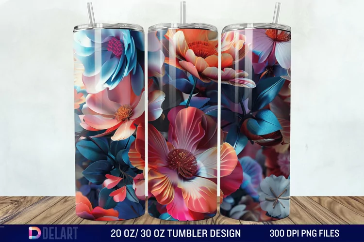 3D Vintage Flower Tumbler Wrap
