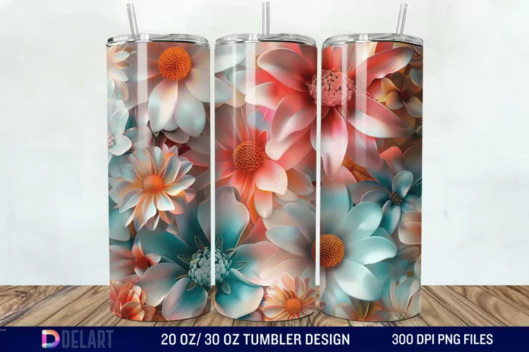 3D Vintage Flower Tumbler Wrap