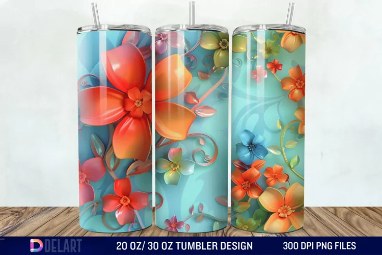 3D Vintage Flower Tumbler Wrap