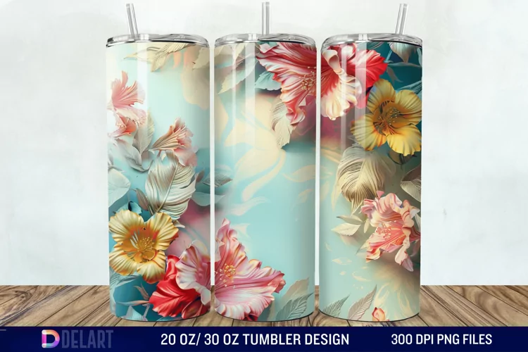 3D Vintage Flower Tumbler Wrap
