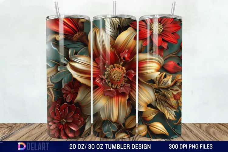 3D Vintage Flower Tumbler Wrap