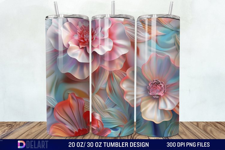 3D Vintage Flower Tumbler Wrap example image 1