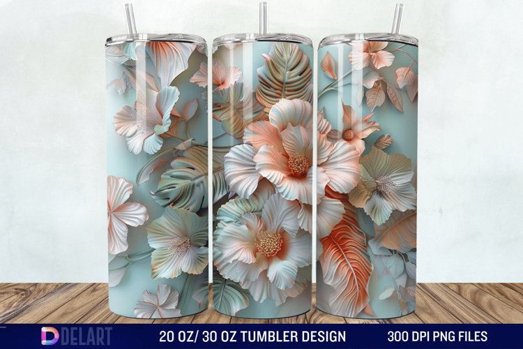 3D Vintage Flower Tumbler Wrap example image 1