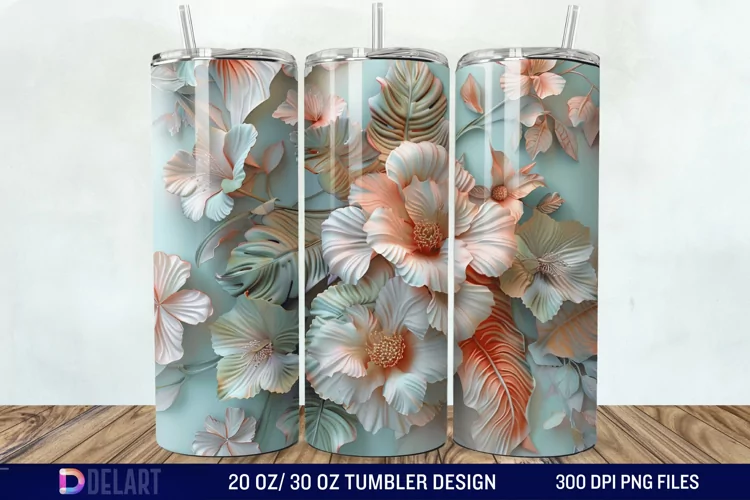 3D Vintage Flower Tumbler Wrap