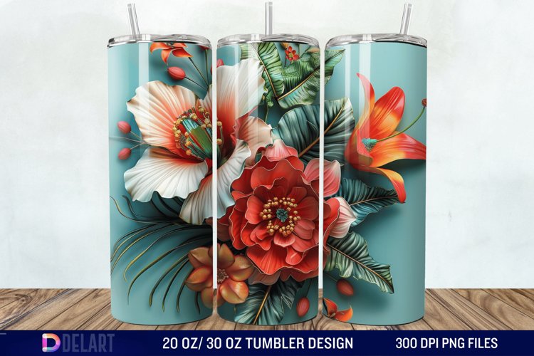 3D Vintage Flower Tumbler Wrap example image 1
