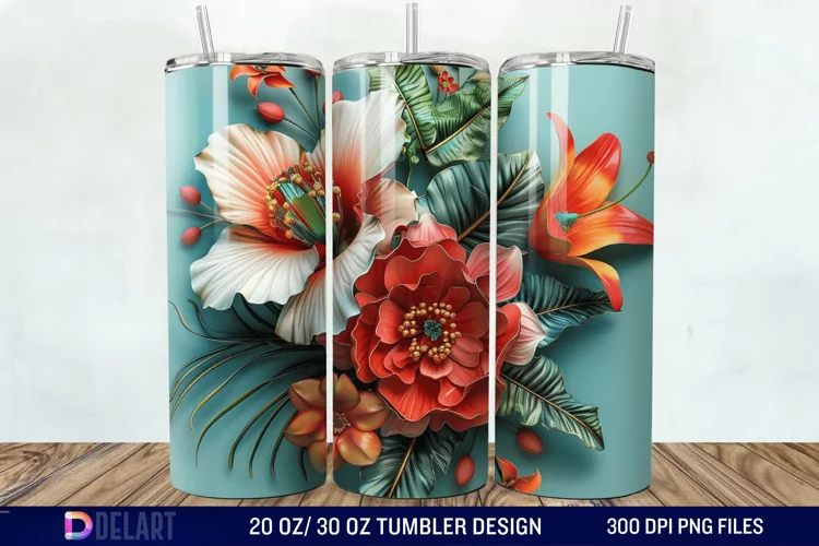 3D Vintage Flower Tumbler Wrap