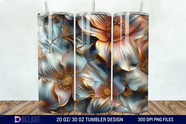 3D Vintage Flower Tumbler Wrap