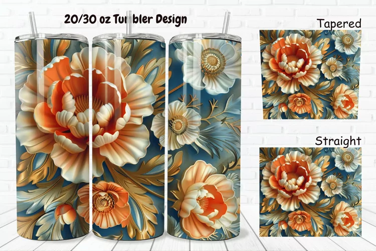 3D Vintage Flower 20/30oz Skinny Tumbler