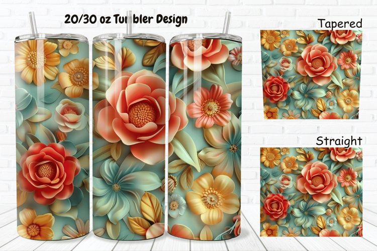 3D Vintage Flower 20/30oz Skinny Tumbler example image 1