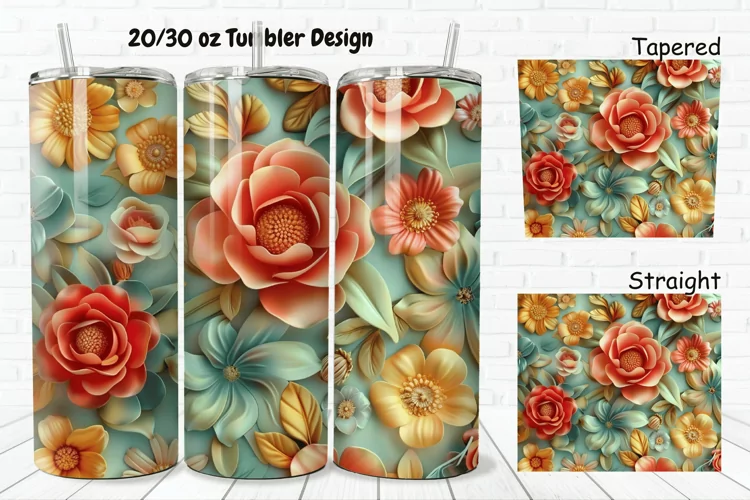 3D Vintage Flower 20/30oz Skinny Tumbler