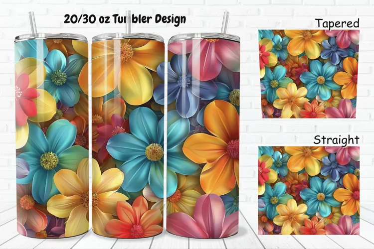 3D Vintage Flower 20/30oz Skinny Tumbler