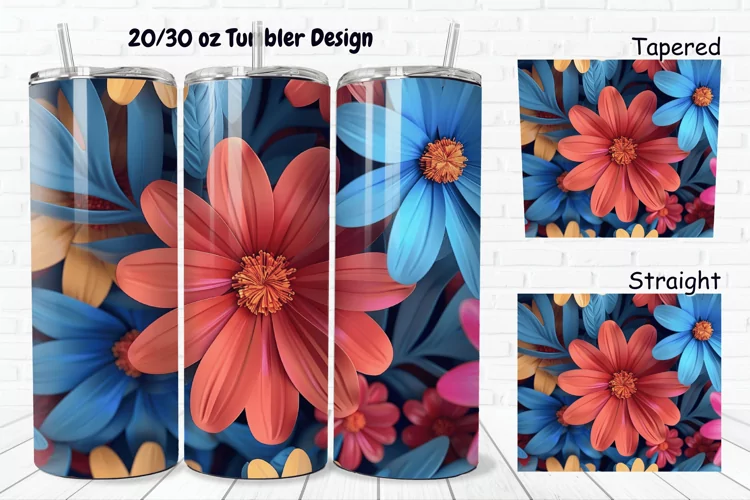 3D Vintage Flower 20/30oz Skinny Tumbler