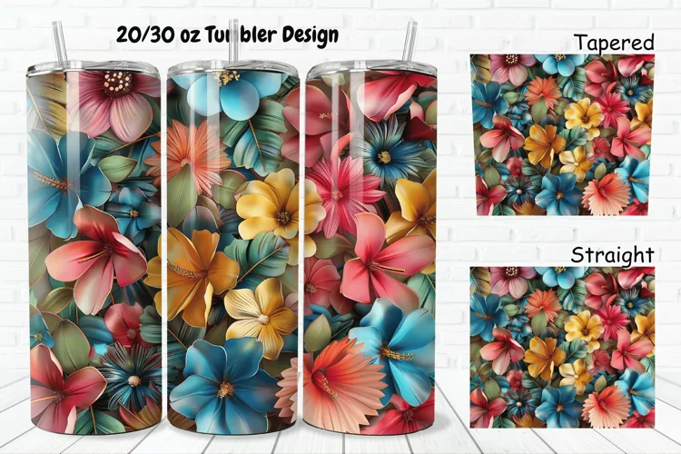 3D Vintage Flower 20/30oz Skinny Tumbler