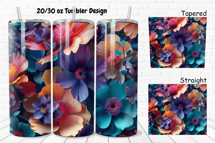 3D Vintage Flower 20/30oz Skinny Tumbler