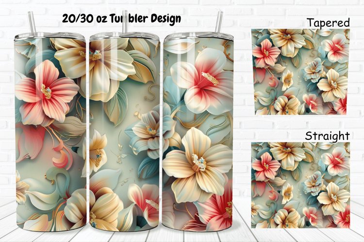 3D Vintage Flower 20/30oz Skinny Tumbler example image 1