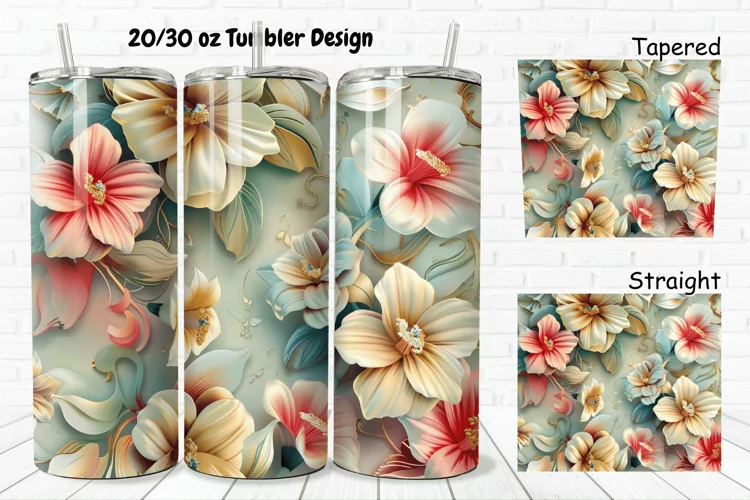 3D Vintage Flower 20/30oz Skinny Tumbler