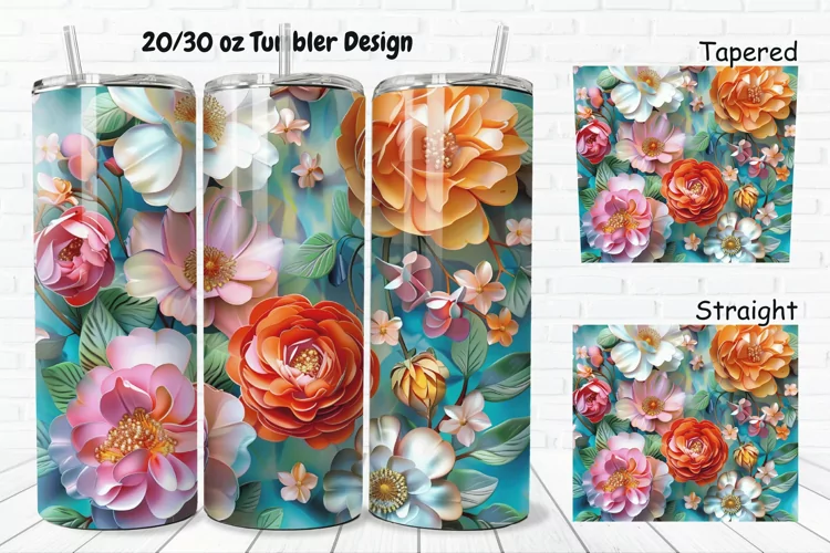 3D Vintage Flower 20/30oz Skinny Tumbler