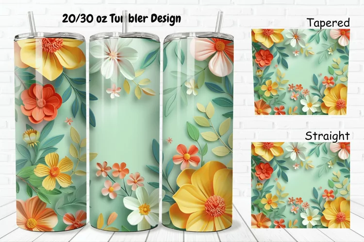 3D Vintage Flower 20/30oz Skinny Tumbler