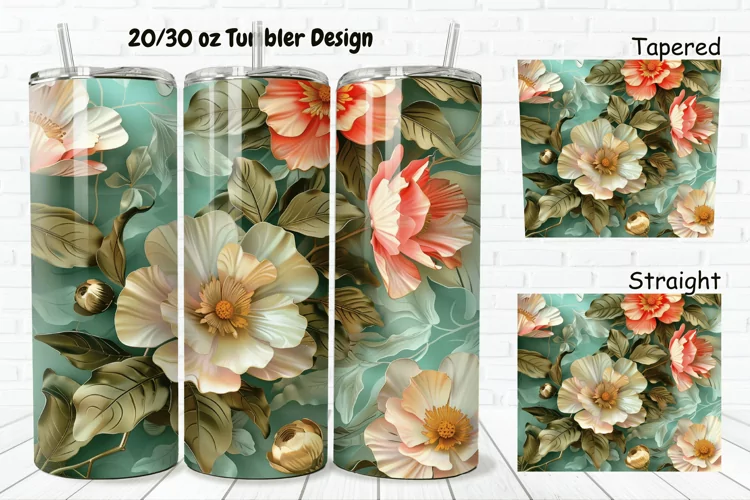 3D Vintage Flower 20/30oz Skinny Tumbler