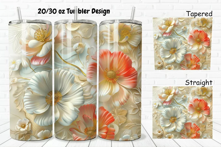 3D Vintage Flower 20/30oz Skinny Tumbler