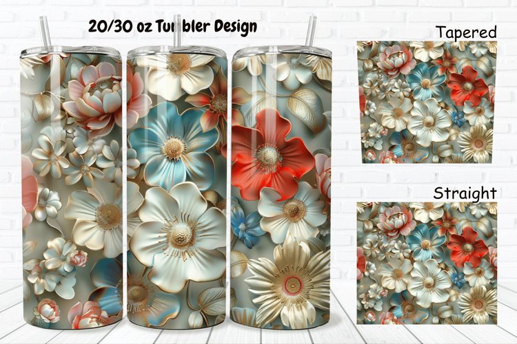 3D Vintage Flower 20/30oz Skinny Tumbler example image 1