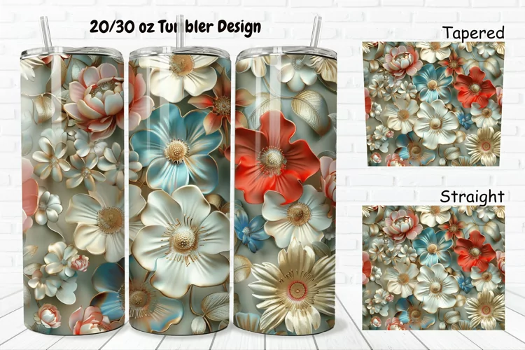 3D Vintage Flower 20/30oz Skinny Tumbler
