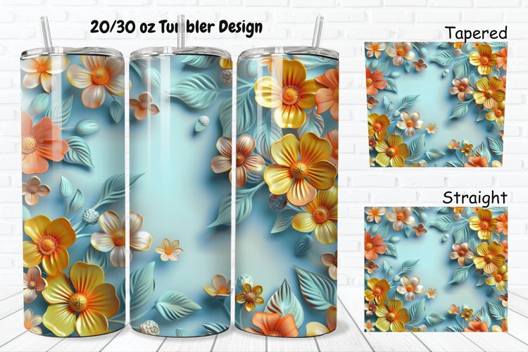 3D Vintage Flower 20/30oz Skinny Tumbler example image 1
