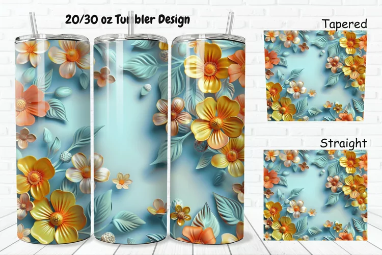 3D Vintage Flower 20/30oz Skinny Tumbler