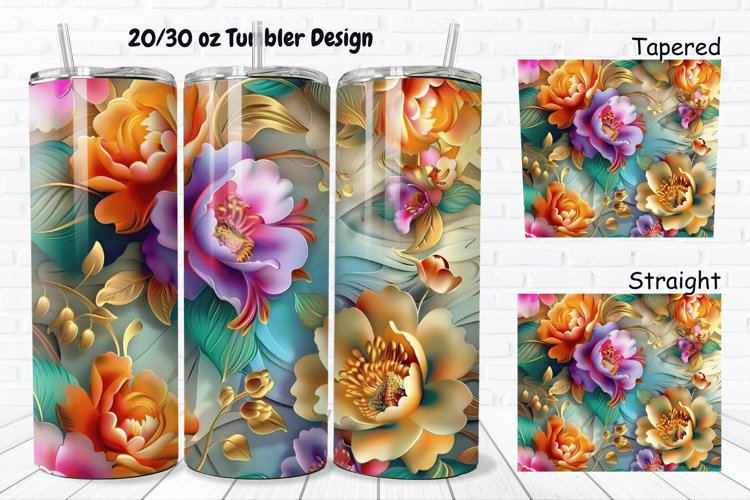 3D Vintage Flower 20/30oz Skinny Tumbler
