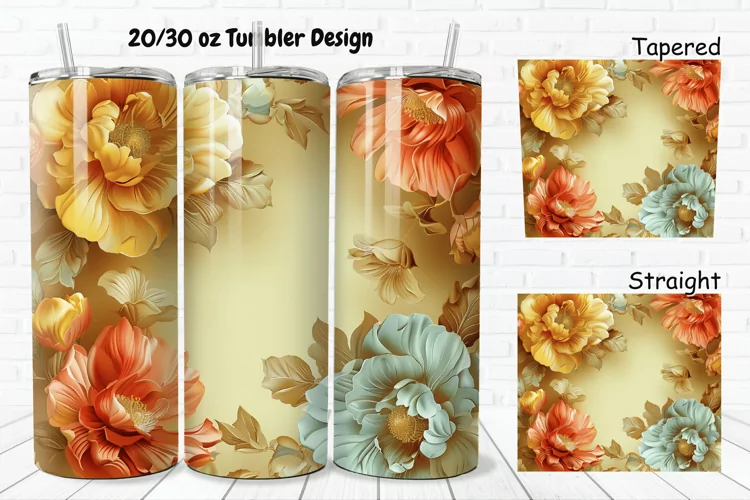 3D Vintage Flower 20/30oz Skinny Tumbler