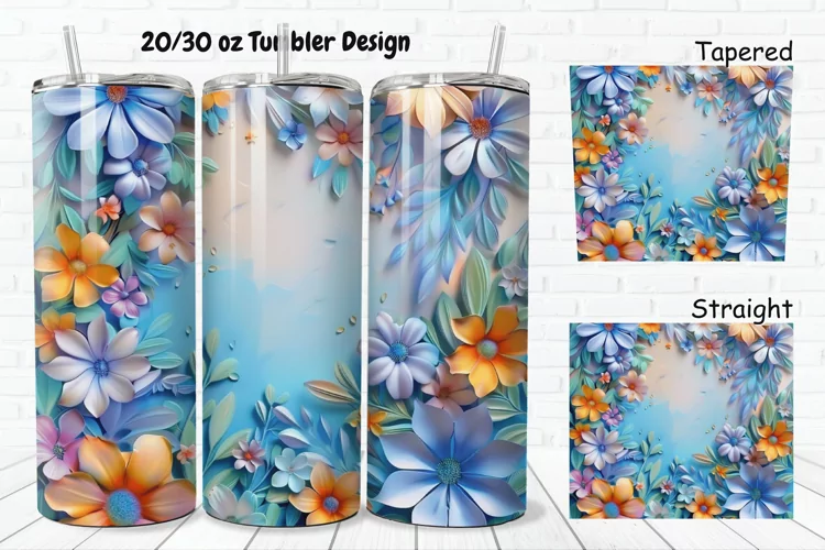 3D Vintage Flower 20/30oz Skinny Tumbler