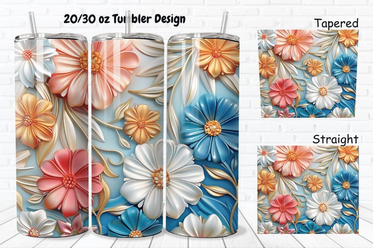 3D Vintage Flower 20/30oz Skinny Tumbler example image 1