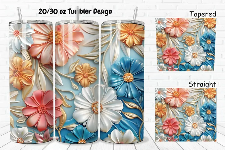 3D Vintage Flower 20/30oz Skinny Tumbler