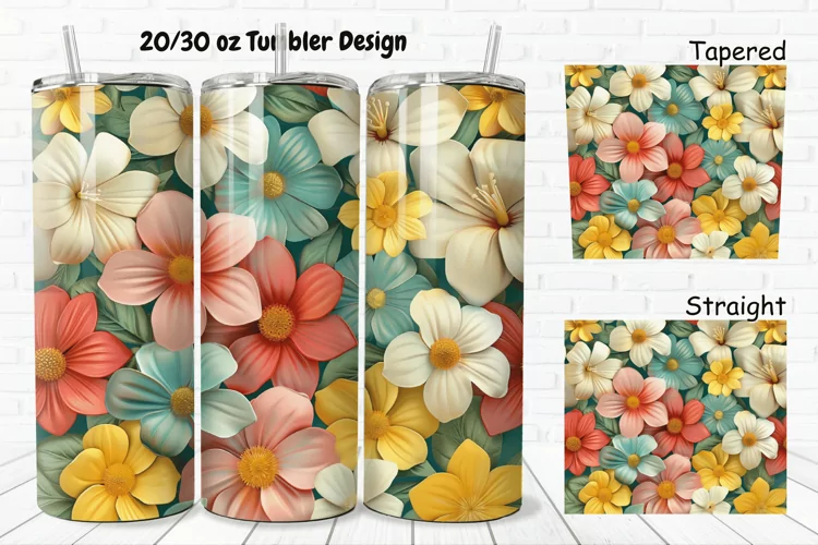 3D Vintage Flower 20/30oz Skinny Tumbler