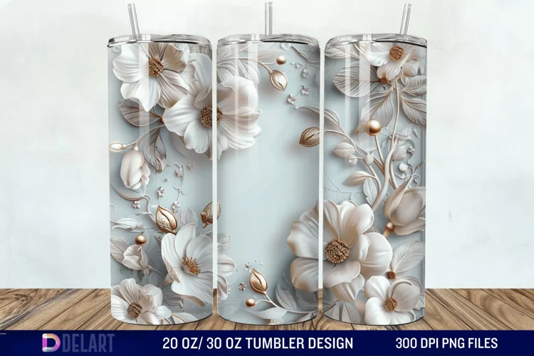 3d Vintage Flowers Tumbler Wrap