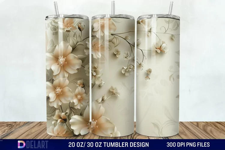 3d Vintage Flowers Tumbler Wrap