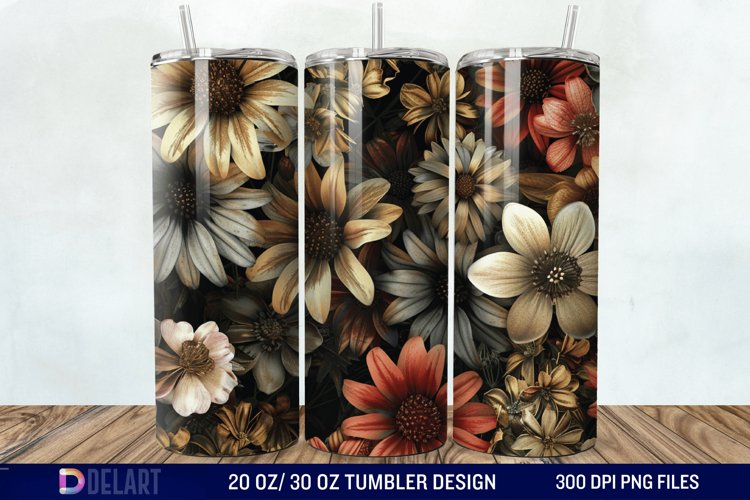 3d Vintage Flowers Tumbler Wrap example image 1
